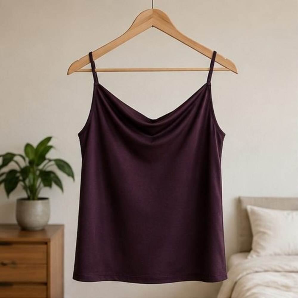 Plum Satin Cowl Neck Top